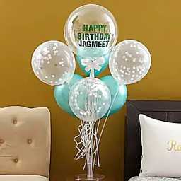 personalisedglitterybirthdayballoonbouquetsilverandgreen1