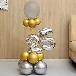 goldenandsilvernumber25balloonbouquet1