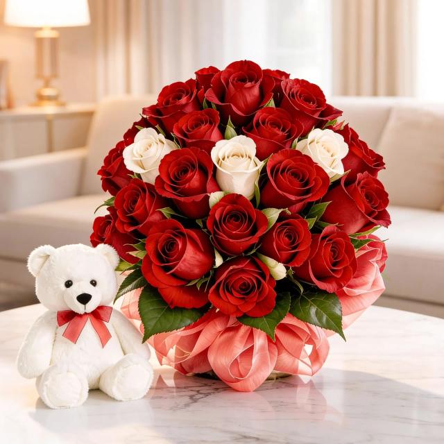 Roses Bouquet with Teddy set 