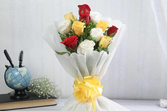 Red White and Yellow Flowers  rose bouquet 