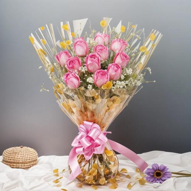 Romantic Pink Roses Bouquet 