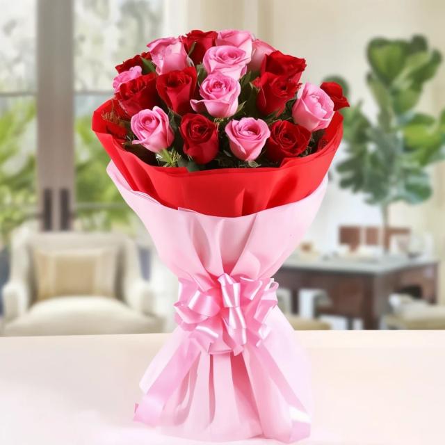 Pink and Red Rose Flowers  Bouquet 