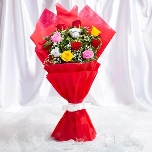 10 Mixed Roses Flowers  Bouquet