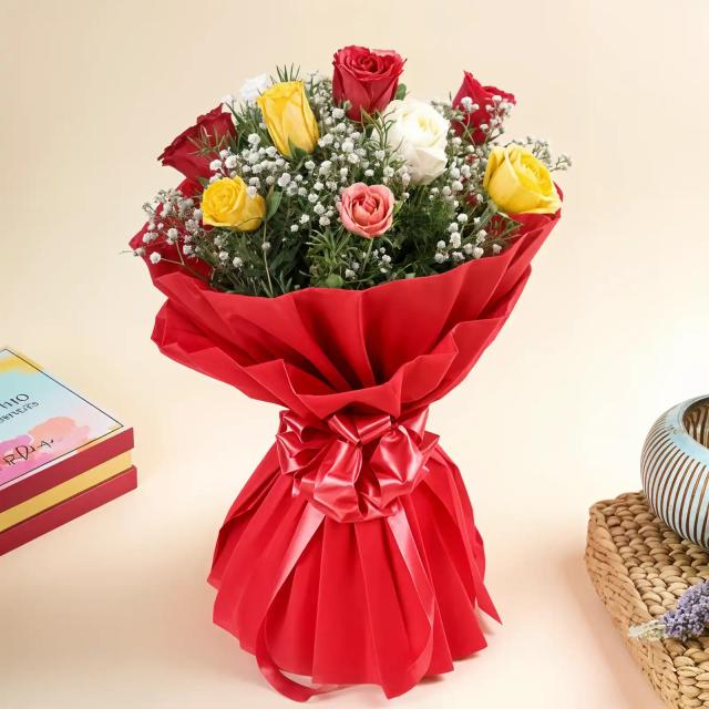 Mixed Roses Flowers Bouquet for Birthday 