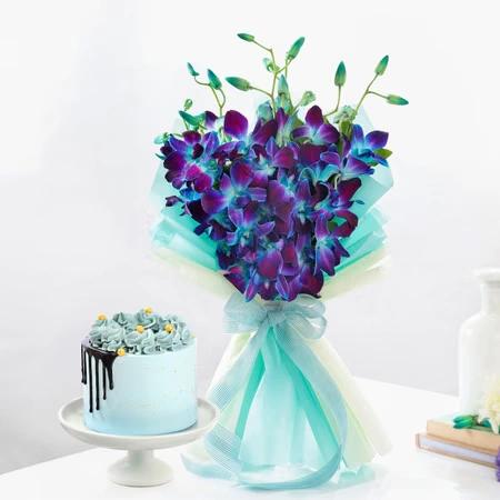 Blue Blooms And Sweet Delice  Delight Combo 