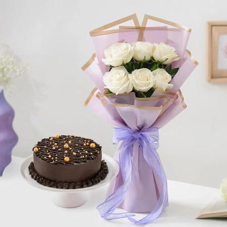 Midnight Truffle and White Roses Flowers  Bouquet