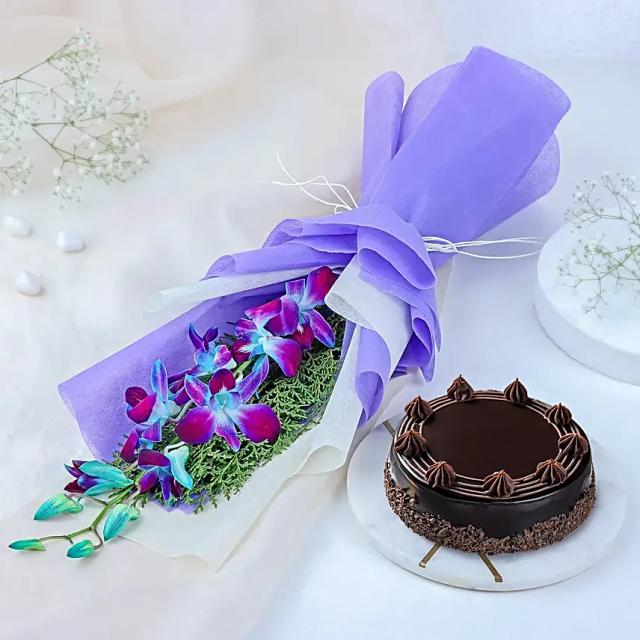 Mesmerising Orchid Flowers  & Cake Gift 