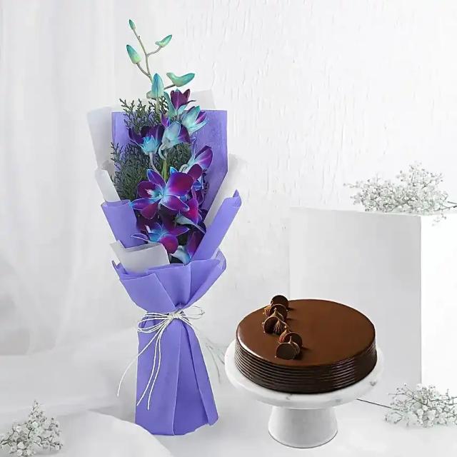 Single Orchid with Sweet  Cake 