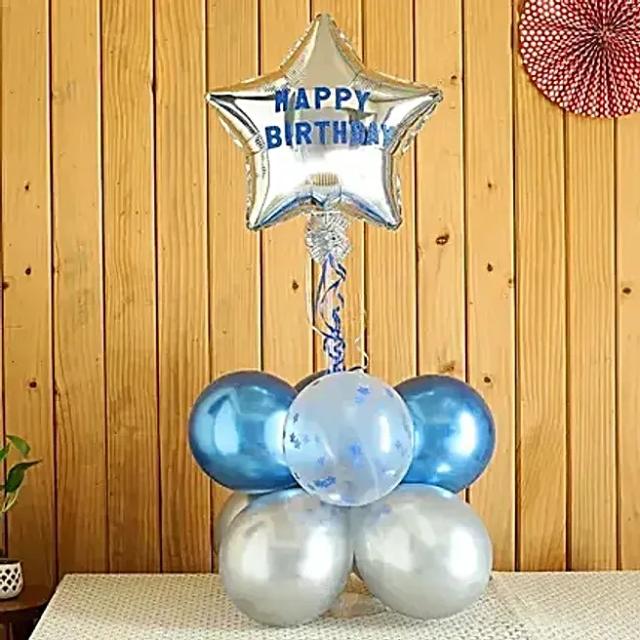 Happy Birthday Star Balloon Bouquet- Silver & Blue Set 